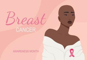 Breast Cancer young black woman medical banner. Support girl cancer awareness idea with flat illustration. Medical appointment web banner, webpage cartoon concept vector