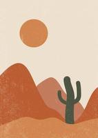 Abstract textured aesthetic landscape background with cactus vector