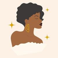 Young black woman avatar, square card illustration vector