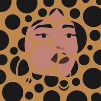 Fashion collage with abstract black woman portrait in circles. Trendy illustration in minimalistic style. Vector print card