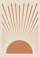 arte de pared imprimible minimalista boho con estampado de sol naranja. obras de arte bohemio con estampado geométrico abstracto al atardecer, vector