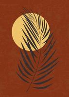 Minimalistic brown Illustration with palm leaf and sun. Modern style wall decor. Collection of contemporary artistic posters for print, logotype vector