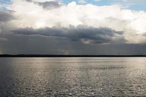 beautiful blue lake landscape with clouds in the sky photo