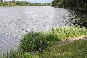 a fishing rods on the lake shore. photo