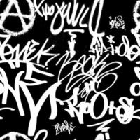 Patrón transparente de graffiti con etiquetas abstractas, letras sin sentido. textura dibujada a mano de moda, estilo retro de arte callejero, diseño de la vieja escuela para camisetas, textiles, papel de envolver, blanco y negro foto