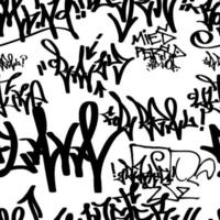 Patrón transparente de graffiti con etiquetas abstractas, letras sin sentido. textura dibujada a mano de moda, estilo retro de arte callejero, diseño de la vieja escuela para camisetas, textiles, papel de envolver, blanco y negro foto