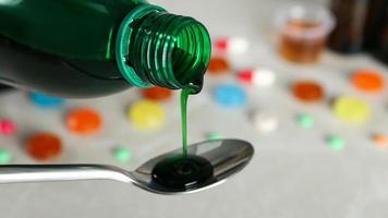 Concept Pouring Liquid Medication, Medicine Syrup Bottle