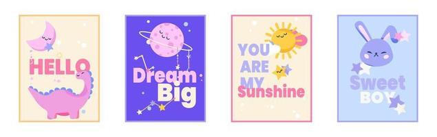 Cute set of colorful boho clipart nursery posters