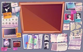 Empty detective board and evidences vector