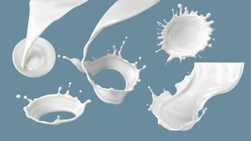 salpicaduras de leche o vector realista de vertido