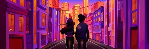 Couple walk on city street in evening vector