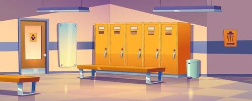 Empty dressing room background with metal lockers vector