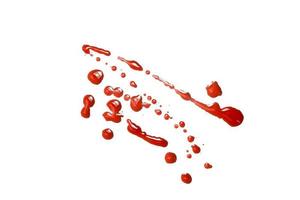 Primer plano gotas de sangre roja aislado sobre fondo blanco,patrón abstracto foto
