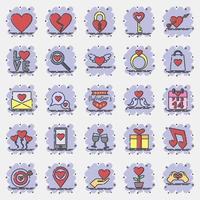 conjunto de iconos del día de san valentín. elementos de celebración del día de san valentín. iconos en estilo cómico. bueno para impresiones, carteles, logotipos, decoración de fiestas, tarjetas de felicitación, etc. vector