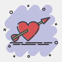 corazón de icono con flecha. elementos de celebración del día de san valentín. iconos en estilo cómico. bueno para impresiones, carteles, logotipos, decoración de fiestas, tarjetas de felicitación, etc. vector