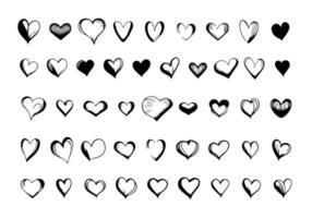 Hand drawn heart hearts love valentines day doodle scribble black line art sketch icon set vector illustration