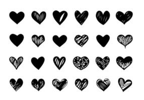 Hand drawn heart hearts love valentines day doodle scribble black line art sketch icon set vector illustration