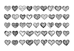 Hand drawn heart hearts love valentines day doodle scribble black line art sketch icon set vector illustration