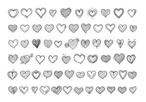 Hand drawn heart hearts love valentines day doodle scribble black line art sketch icon set vector illustration