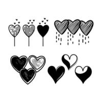 Hand drawn heart hearts love valentines day doodle scribble black line art sketch icon set vector illustration