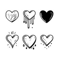 Hand drawn heart hearts love valentines day doodle scribble black line art sketch icon set vector