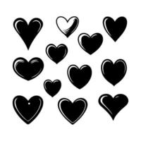 Hand drawn heart hearts love valentines day doodle scribble black line art sketch icon set vector