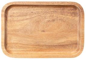 Empty rectangular wooden plate or tray isolated on white background. Top view photo