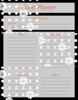 Event Planner Template. Notepad page design with floral pattern. Vector illustration