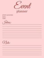 Event Planner Template. Minimalistic notebook page design. Vector illustration