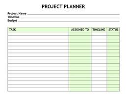 Project Planner Template. A concise design for a business notepad page. Business organizer. Project schedule. Letter format. Vector illustration