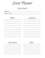 Event Planner Template. Laconic minimalis notepad page design. Vector illustration