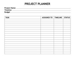 Project Planner Template. A concise design for a business notepad page. Business organizer. Project schedule. Letter format. Vector illustration