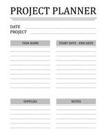 Project Planner Template. A concise design for a business notepad page. Business organizer. Project schedule. Letter format. Vector illustration