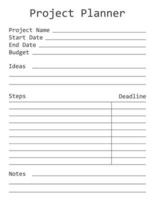 Project Planner Template. A concise design for a business notepad page. Business organizer. Project schedule. Letter format. Vector illustration