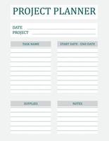 Project Planner Template. A concise design for a business notepad page. Business organizer. Project schedule. Letter format. Vector illustration