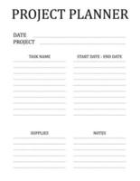 Project Planner Template. A concise design for a business notepad page. Business organizer. Project schedule. Letter format. Vector illustration