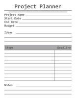 Project Planner Template. A concise design for a business notepad page. Business organizer. Project schedule. Letter format. Vector illustration