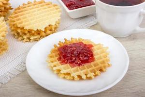 waffles with raspberries jam photo