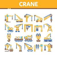 Crane Building Machine Collection Icons Set Vector