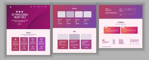 vector de diseño de página web. estilo de negocio del sitio web. esquema del sitio front-end. plantilla de aterrizaje. esquema de beneficios menú de interfaz. tarjeta de credito ilustración