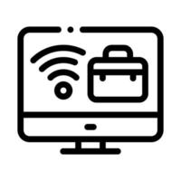 wifi and business case on computer screen icon vector outline illustration