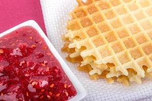 waffles with raspberries jam photo