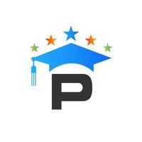 plantilla de diseño de logotipo de educación con plantilla de vector de sombrero de graduado de letra p