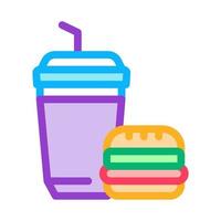 comida, hamburguesa, y, bebida, taza, icono, vector, contorno, ilustración vector