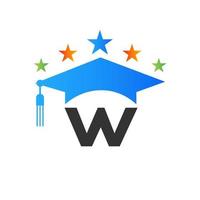 plantilla de diseño de logotipo de educación con plantilla de vector de sombrero de graduado de letra w