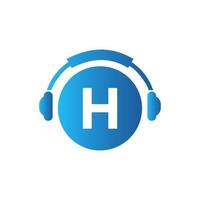 Letter H Music Logo Design. Dj Music And Podcast Logo Design Headphone Concept vector