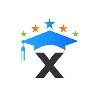 plantilla de diseño de logotipo de educación con plantilla de vector de sombrero de graduado de letra x