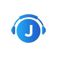 Letter J Music Logo Design. Dj Music And Podcast Logo Design Headphone Concept vector