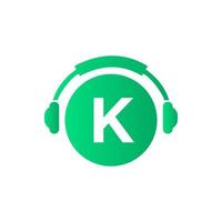 Letter K Music Logo Design. Dj Music And Podcast Logo Design Headphone Concept vector