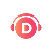diseño del logotipo de la música de la letra d. concepto de auriculares de diseño de logotipo de música y podcast de dj vector